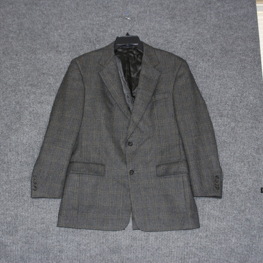 Burberry London Mens Plaid Wool Blend Blazer Jacket Gray Size 40R